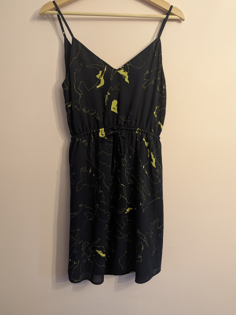 Babaton Navy Blue And Electric Green Abstract Strappy Mini Dress - Size XS